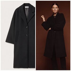 Mango Wool Blend Coat Black New
